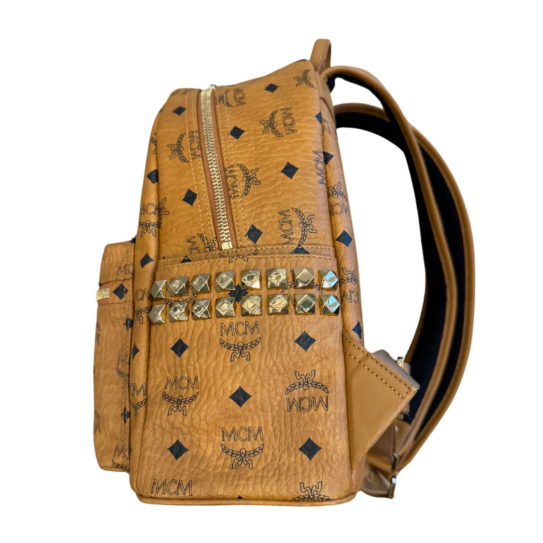 MCM Medium Visetos Stark Backpack Cognac Brown (Preowned) - Pre-Owned