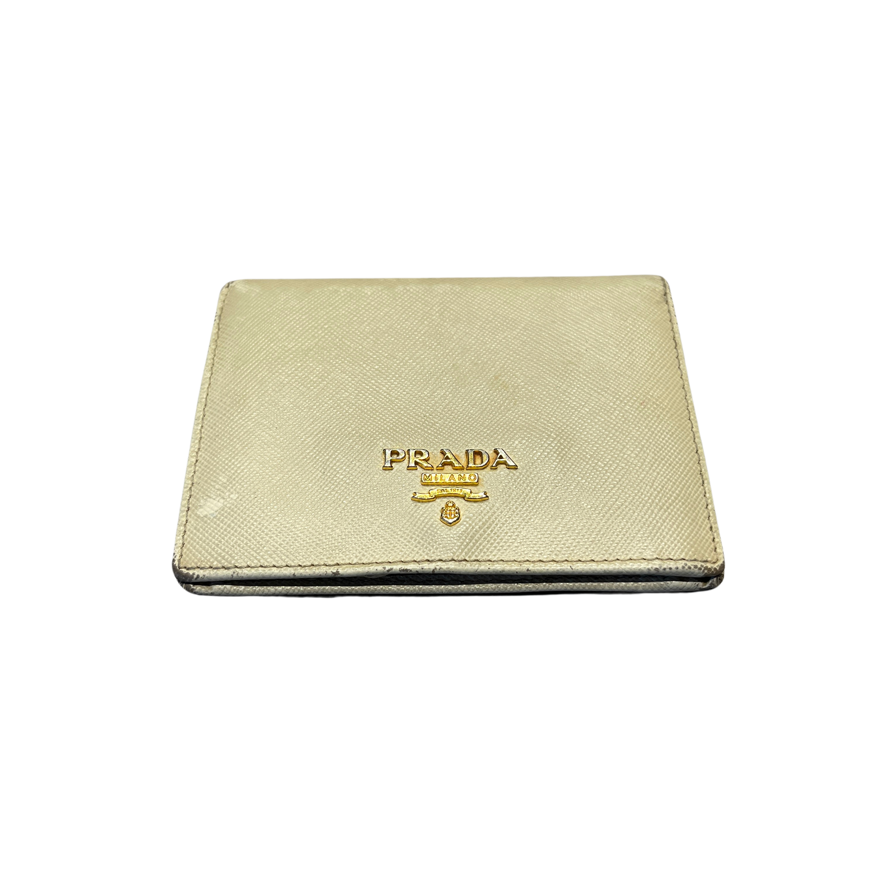 Prada Ivory Saffiano Bi-Fold Wallet (Preowned) - Pre-Owned