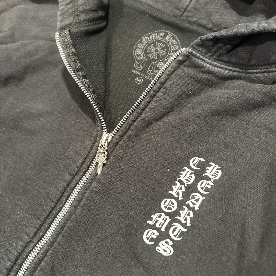 Chrome Hearts Letters Sleeve Thermal Zip-Up Hoodie Black (Preowned Size XXL) - Pre-Owned
