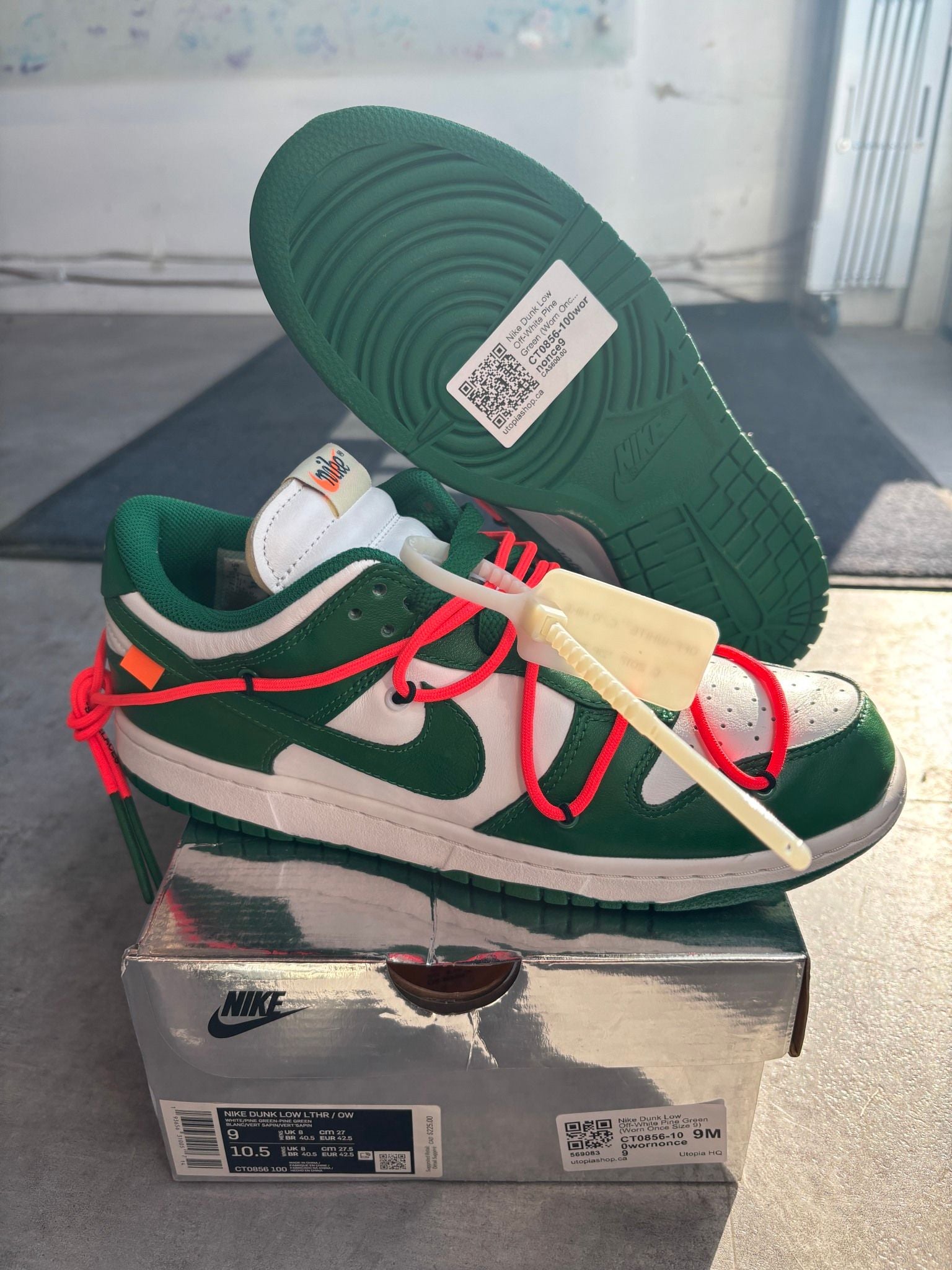Nike Dunk Low Off-White Pine Green (Worn Once Size 9) - New (Conditional)