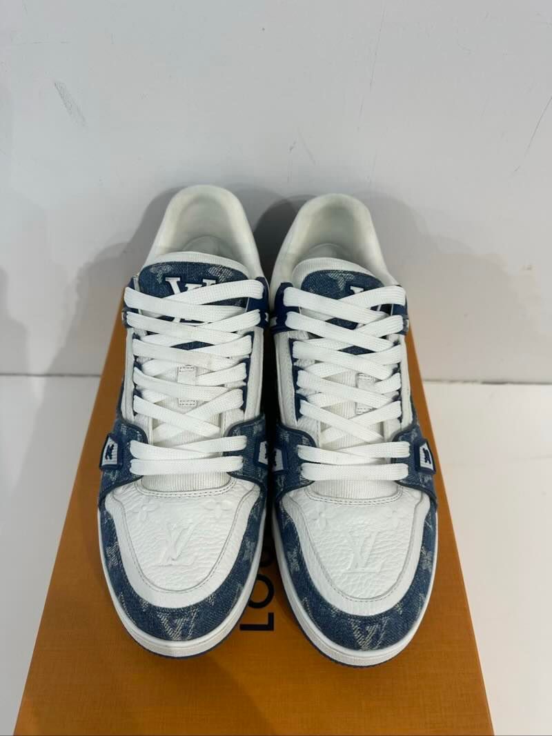 Louis Vuitton LV Trainer Monogram Denim White Blue - Lightly Pre-Owned Size 9