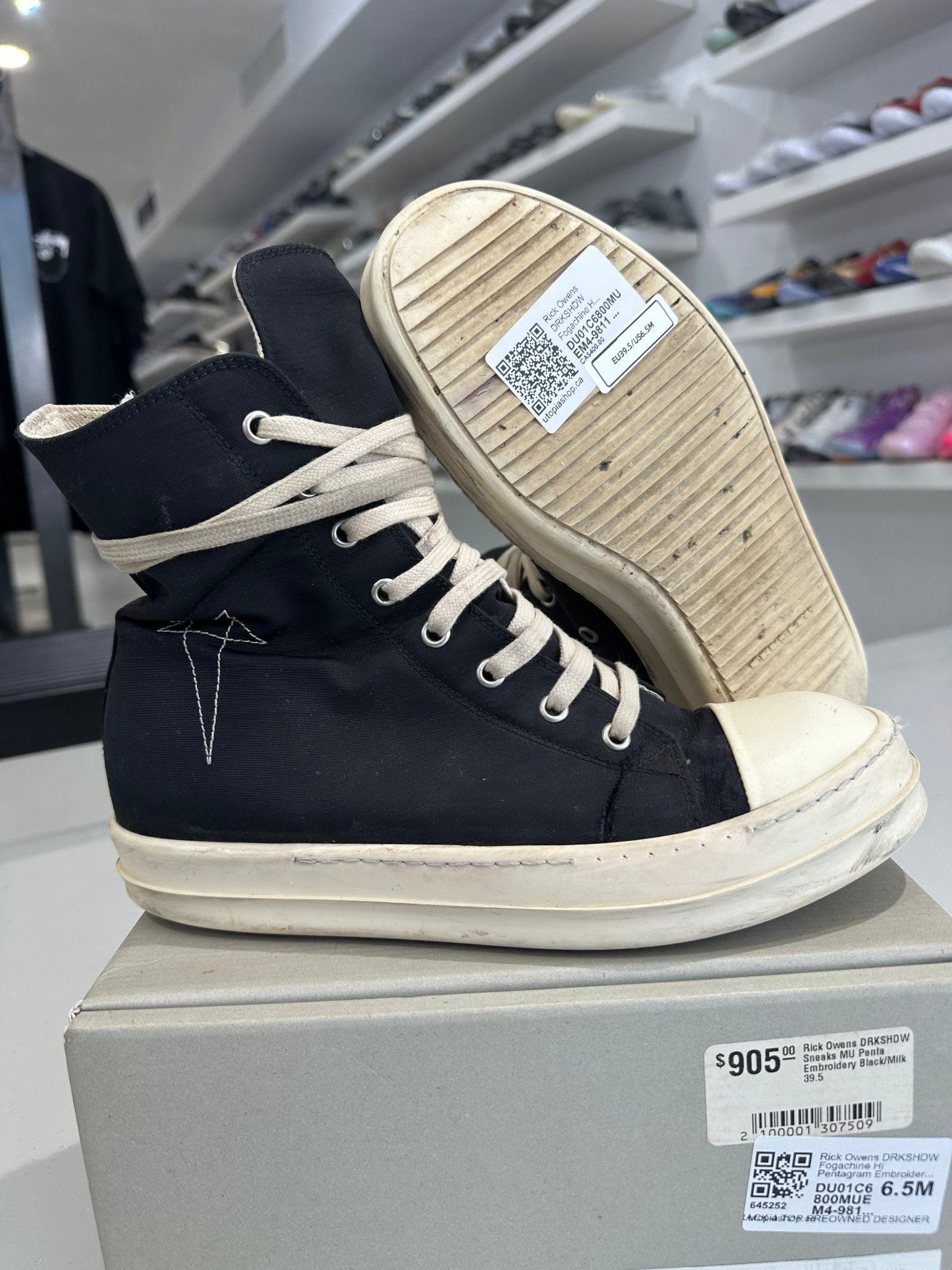 Rick Owens DRKSHDW Fogachine Hi Pentagram Embroidery Black Milk - Pre-Owned Size EU39.5/US6.5