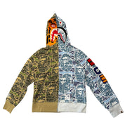 BAPE XXV Cities Camo Tiger Shark Half Full Zip Hoodie Green/Blue (Preowned Size M) - Pre-Owned