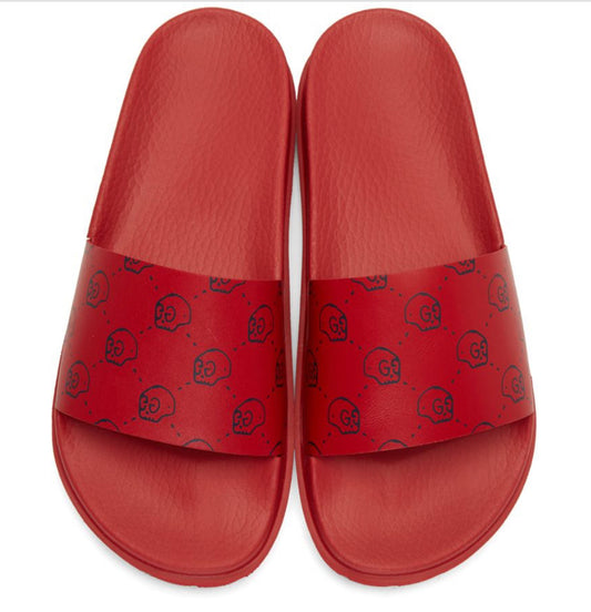 Gucci Ghost Princetown Skull Leather Slides Red (Preowned)