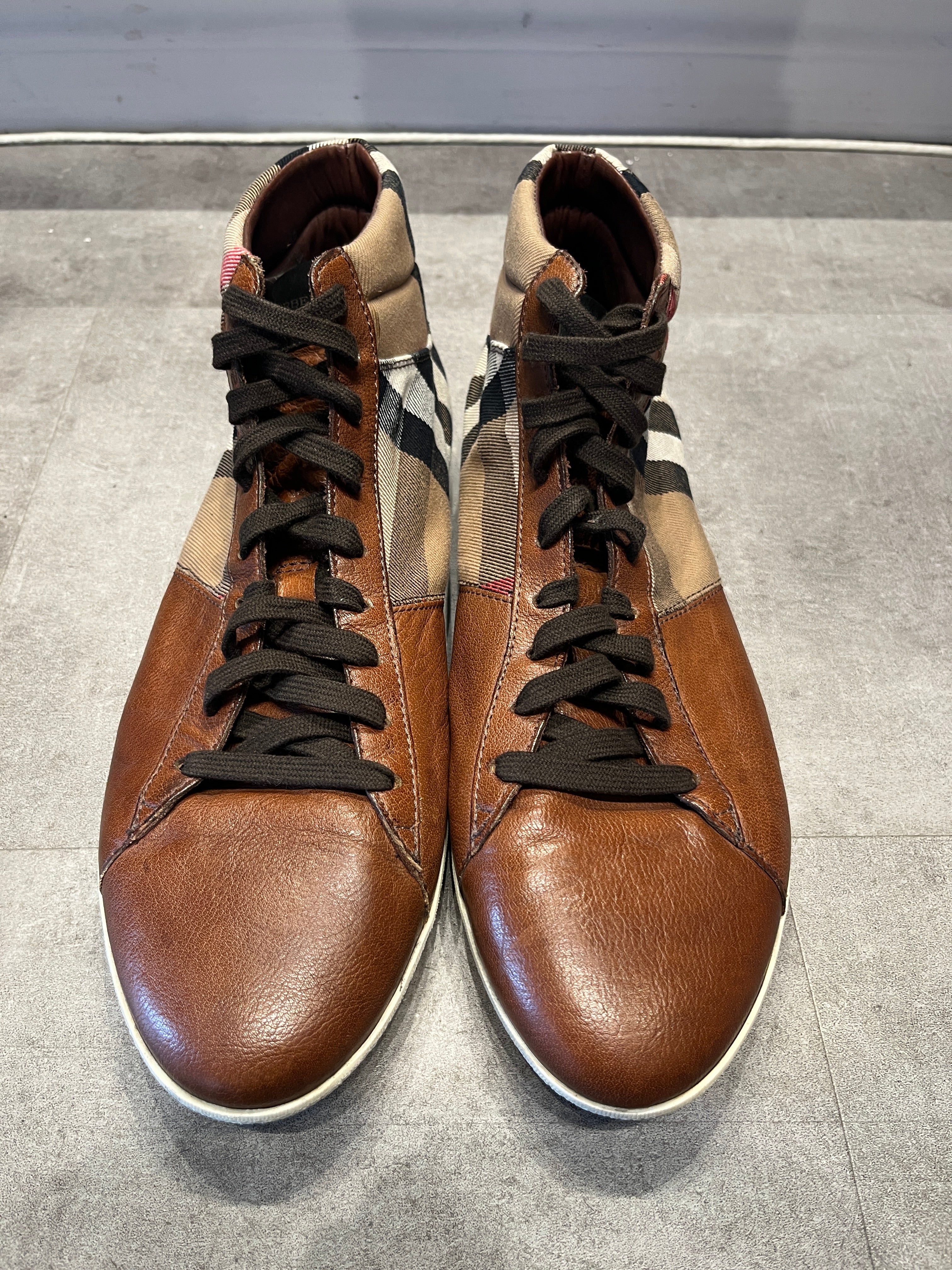 Burberry Brown Canvas High Top Leather Sneaker (Preowned Size 46)