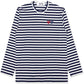 CDG COMME DES GARÇONS PLAY DOUBLE HEART STRIPED LONG SLEEVE NAVY / WHITE