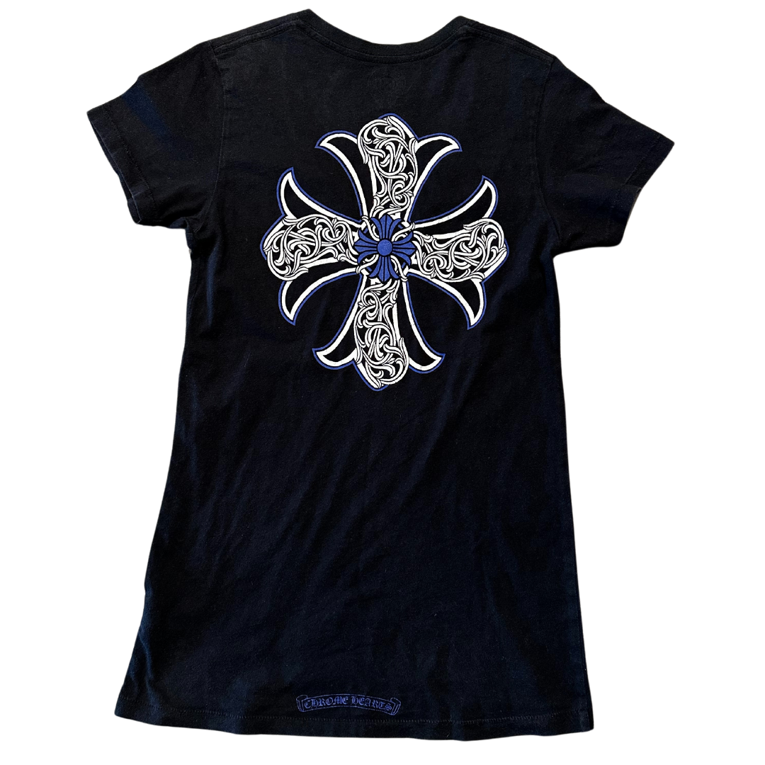 Chrome Hearts Women's Blue Horseshoe V-Neck T-Shirt Black (Preowned)