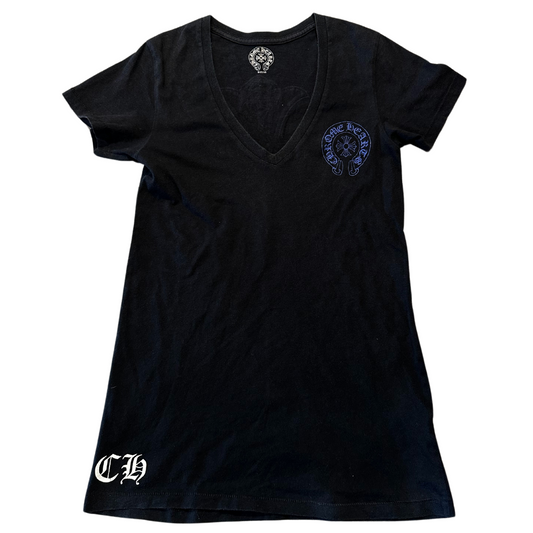 Chrome Hearts Women's Blue Horseshoe V-Neck T-Shirt Black (Preowned)