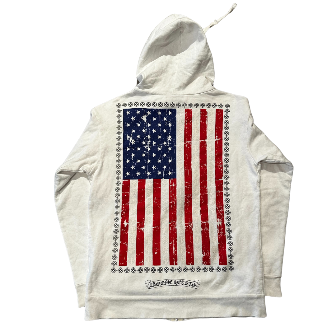 Chrome Hearts USA American Flag Dagger Zip-Up Hoodie White (Preowned)