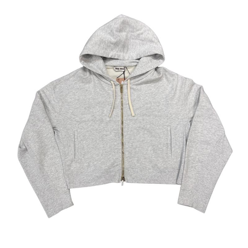 Miu Miu Cropped Zip-Up Hoodie Grey