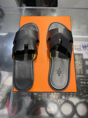 Hermes Izmir Sandal Noir Canvas Calfskin Leather - Lightly Pre-Owned Size 8