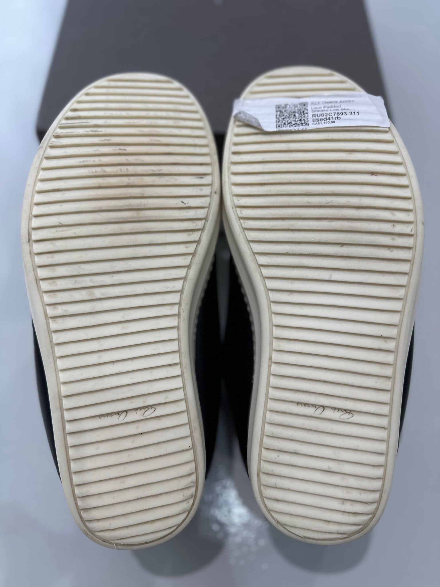 Rick Owens Jumbo Lace Padded Sneaks Low Black Milk - Pre-Owned Size 41 (Replacement box)