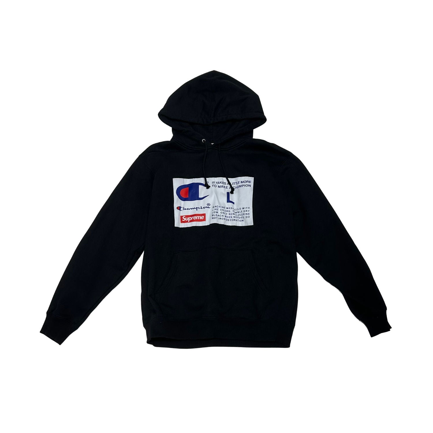 Supreme Champion Label Hooded Sweatshirt Black - Pre-Owned Size L