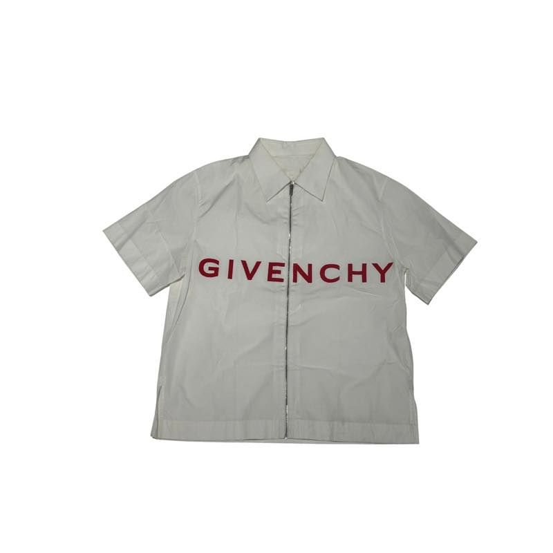 Givenchy Zip-Up Red Logo Collared Shirt White - Pre-Owned Size S