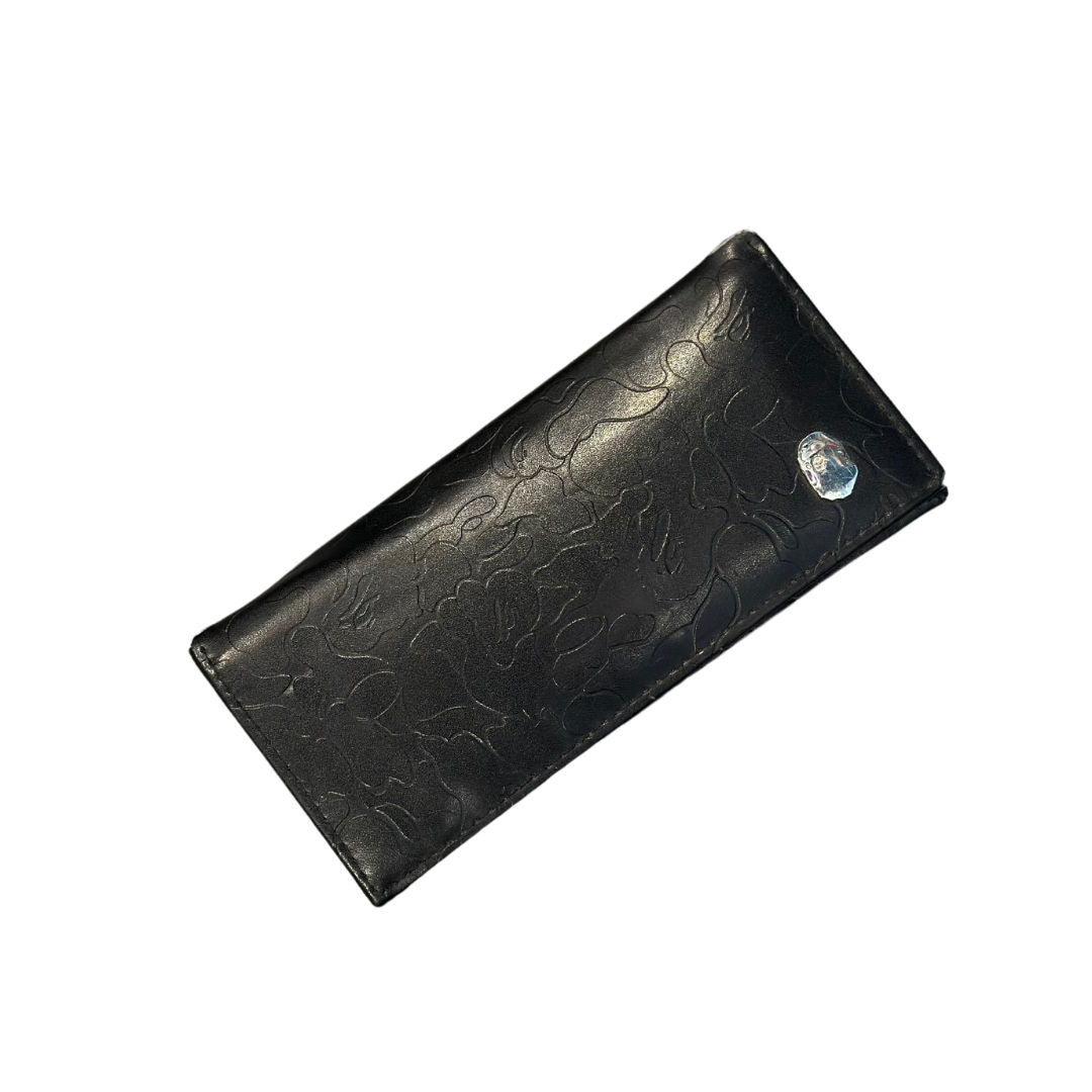 Bape Embossed Camo Silver Ape Head Black Long Wallet (Preowned) - Pre-Owned