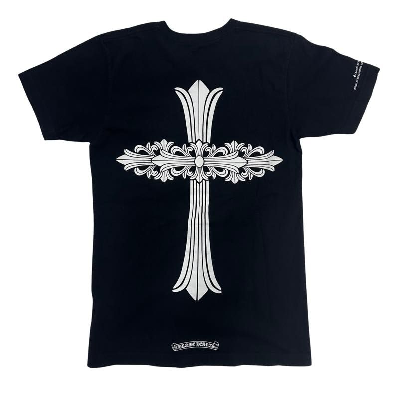 Chrome Hearts Vertical Logo Floral Cross T-Shirt Black