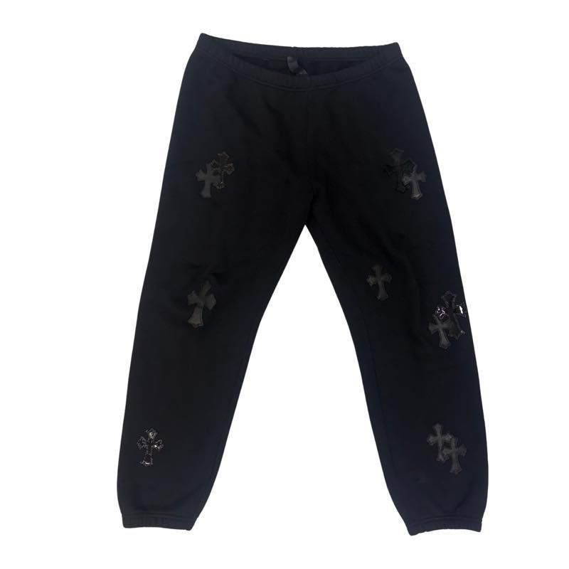 Chrome Hearts Pony/Patent/Leather Cross Patch Sweatpants Black - Lightly Pre-Owned Size L