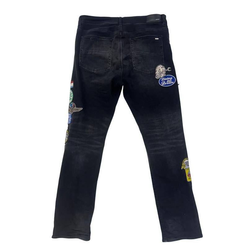 Amiri Black Station Patch Repair Slim Jeans Black - Pre-Owned Size 36