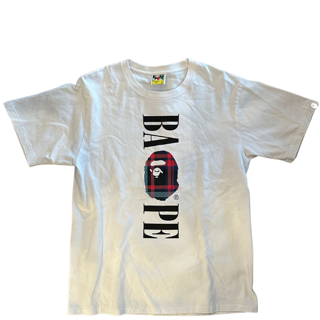 Bape Plaid Ape Head Tee White (Lightly Used Size L) - Pre-Owned