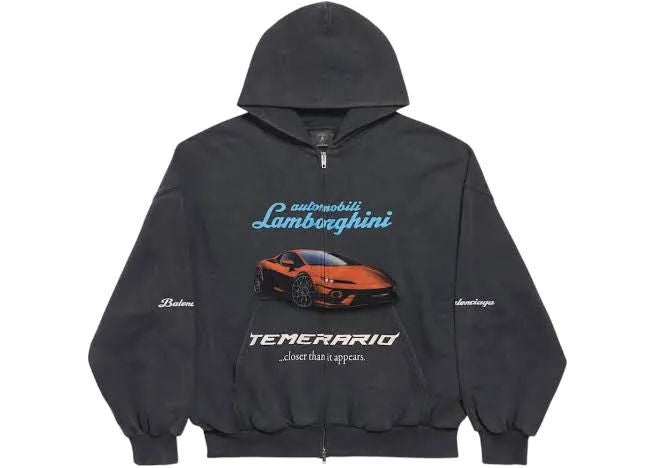 Balenciaga x Automobili Lamborghini Zip-Up Hoodie Washed Navy