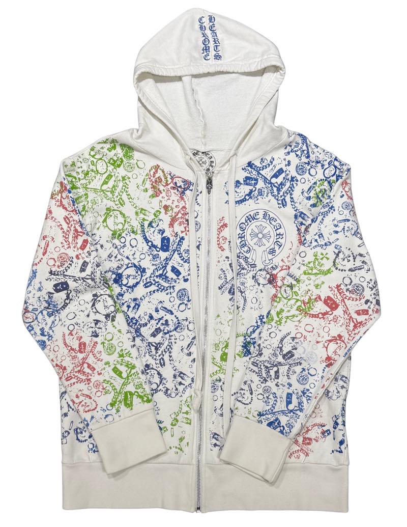 Chrome Hearts All Over Logo Zip-Up Hoodie White/Multicolour - Gently Pre-Owned Size M