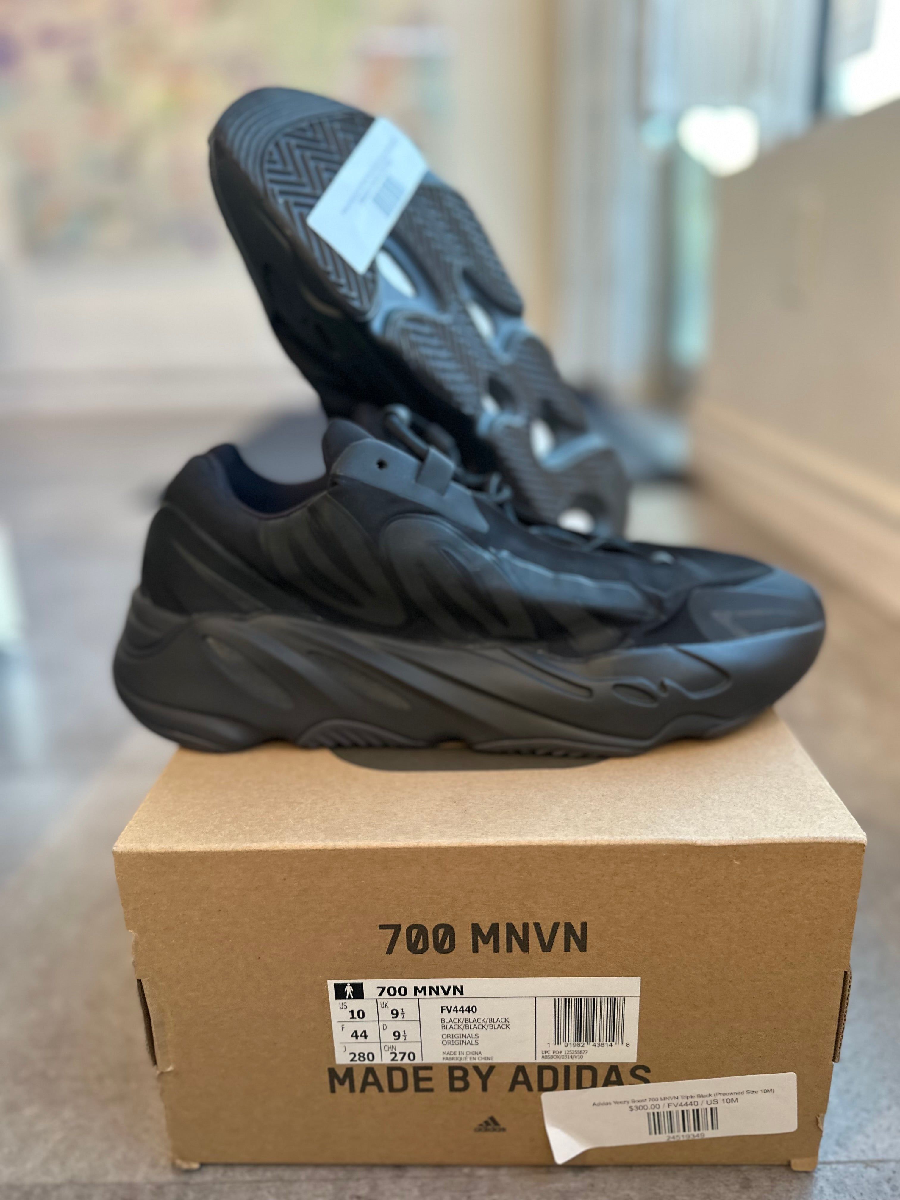 Adidas Yeezy Boost 700 MNVN Triple Black, pre-owned, US Men's 10 – photo 3 of 7