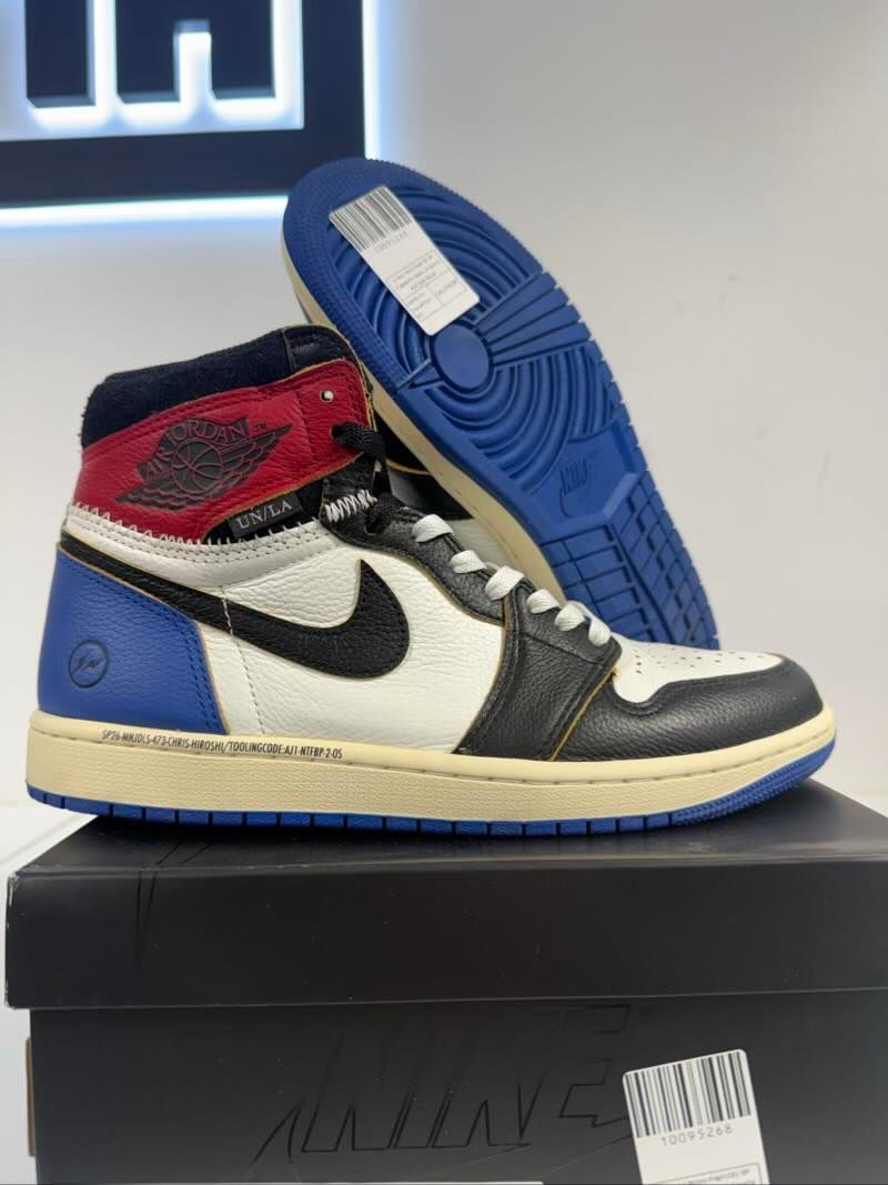 Jordan 1 Retro High OG SP Fragment x Union LA Varsity Red Sport Royal - Lightly Pre-Owned Size 8.5