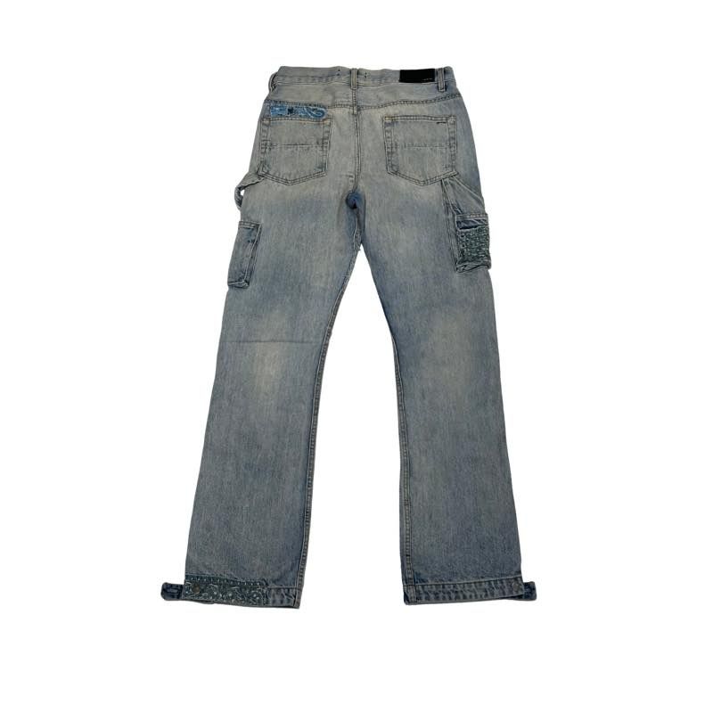 Amiri Patchwork Bandana Carpenter Straight-Leg Distressed Jeans, pre-owned, size 30 – photo 2 of 2