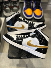 Jordan 1 Mid Patent Black White Gold (Preowned Size 11.5)