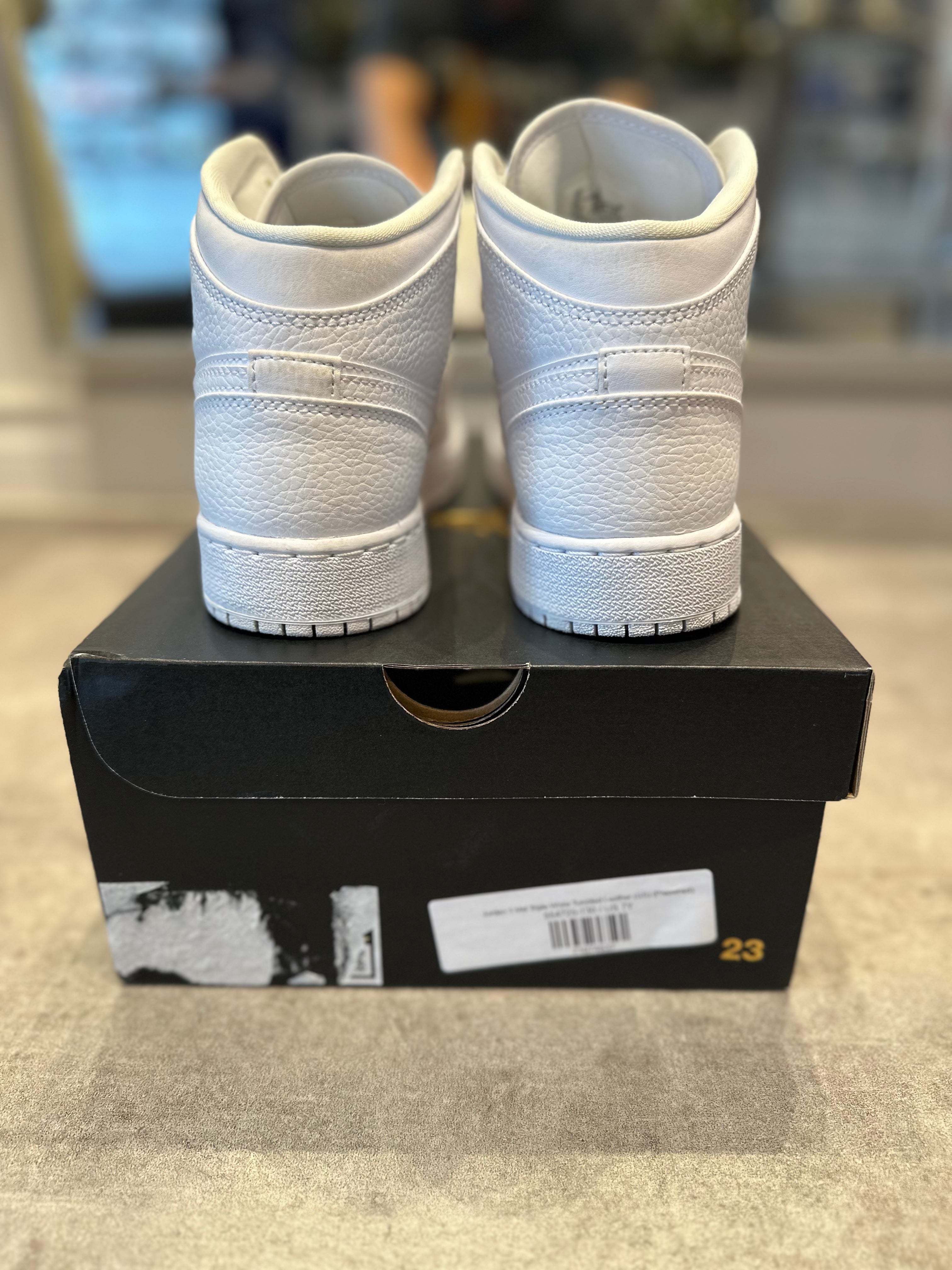 Jordan 1 Mid Triple White Tumbled Leather (GS) (Preowned)