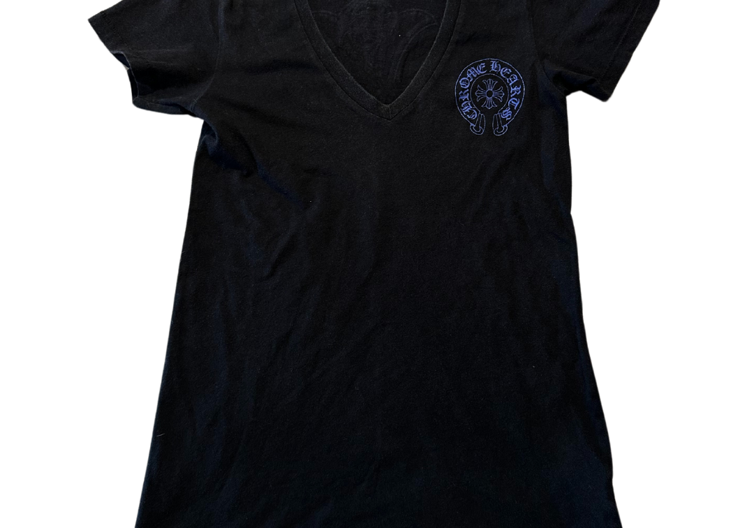 Chrome Hearts Women's Blue Horseshoe V-Neck T-Shirt Black (Preowned)