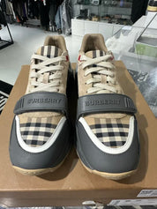 Burberry Ramsey Vintage Check Suede Leather Sneakers Grey Archive Beige - Pre-Owned