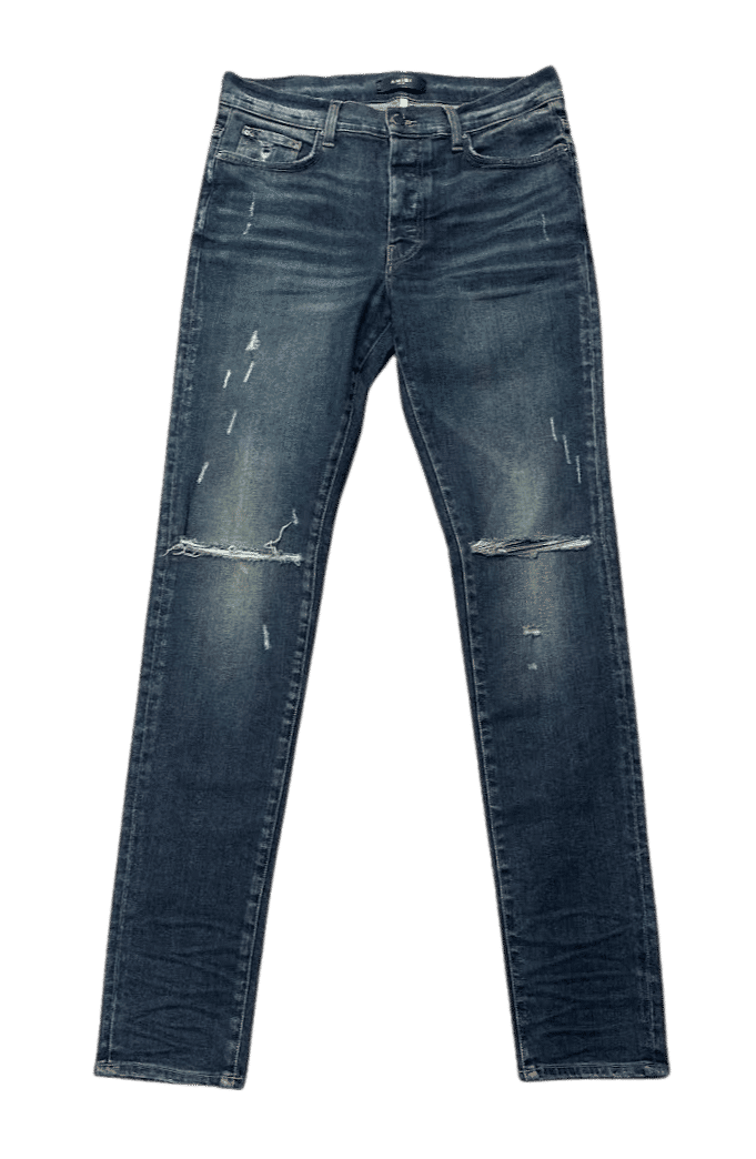 Amiri MX1 Shotgun Distressed Jeans Dark Indigo (Lightly Preowned) - Pre-Owned