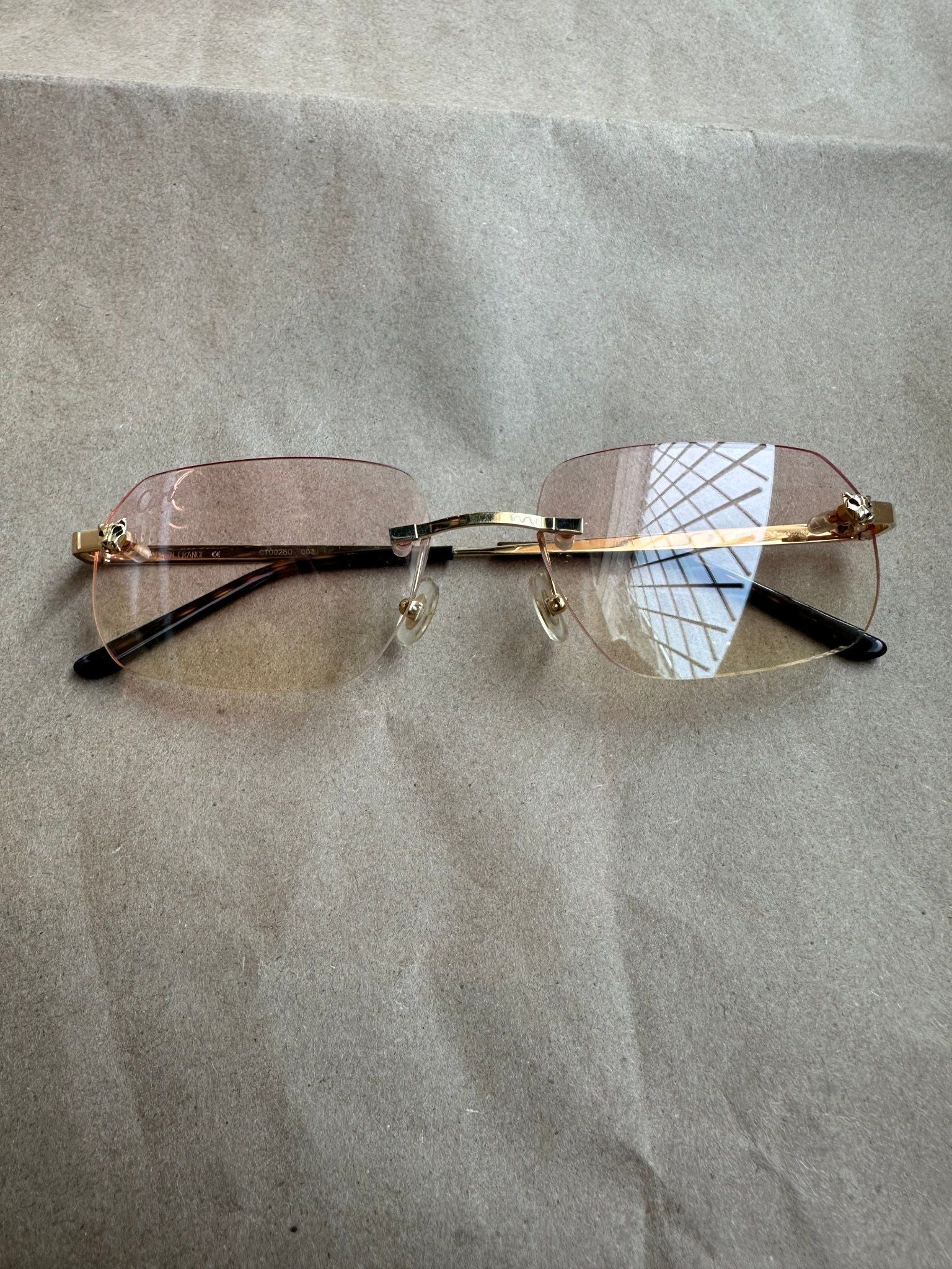 Cartier CT00280 gold Rimless Panthere Eyeglasses (Preowned OS) - Pre-Owned