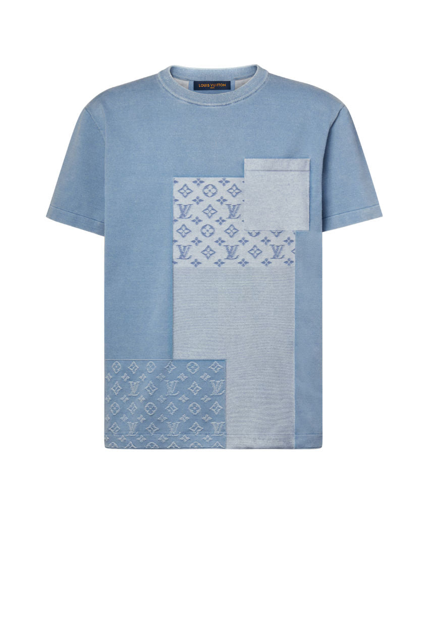 Louis Vuitton Knitted Patchwork Denim Short-Sleeved Crewneck T-Shirt