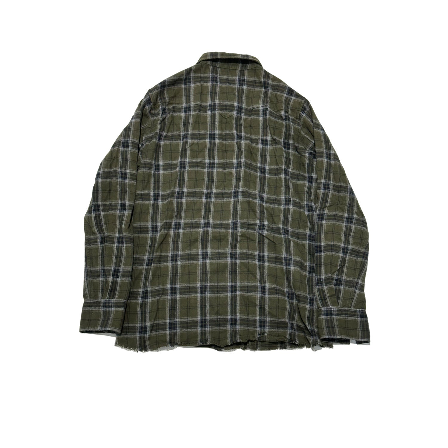 Saint Laurent Distressed Checked Cotton Flannel Shirt Olive - Pre-Owned Size M