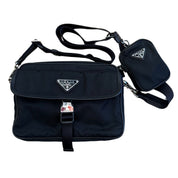 Prada Re-Nylon and Saffiano Leather Shoulder Bag Black - Pre-Owned