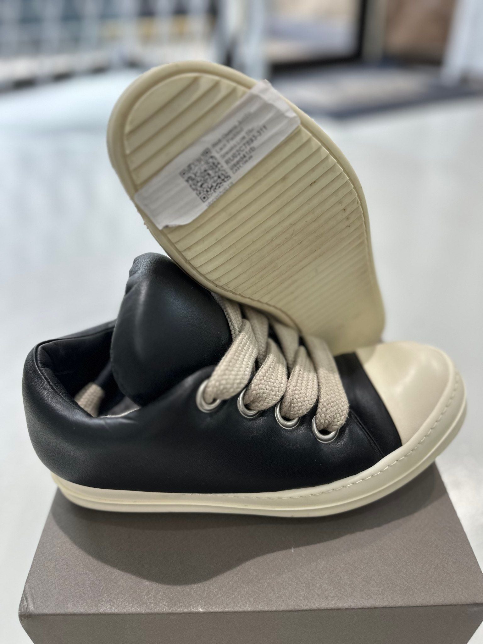Rick Owens Jumbo Lace Padded Sneaks Low Black Milk - Pre-Owned Size 41 (Replacement box)