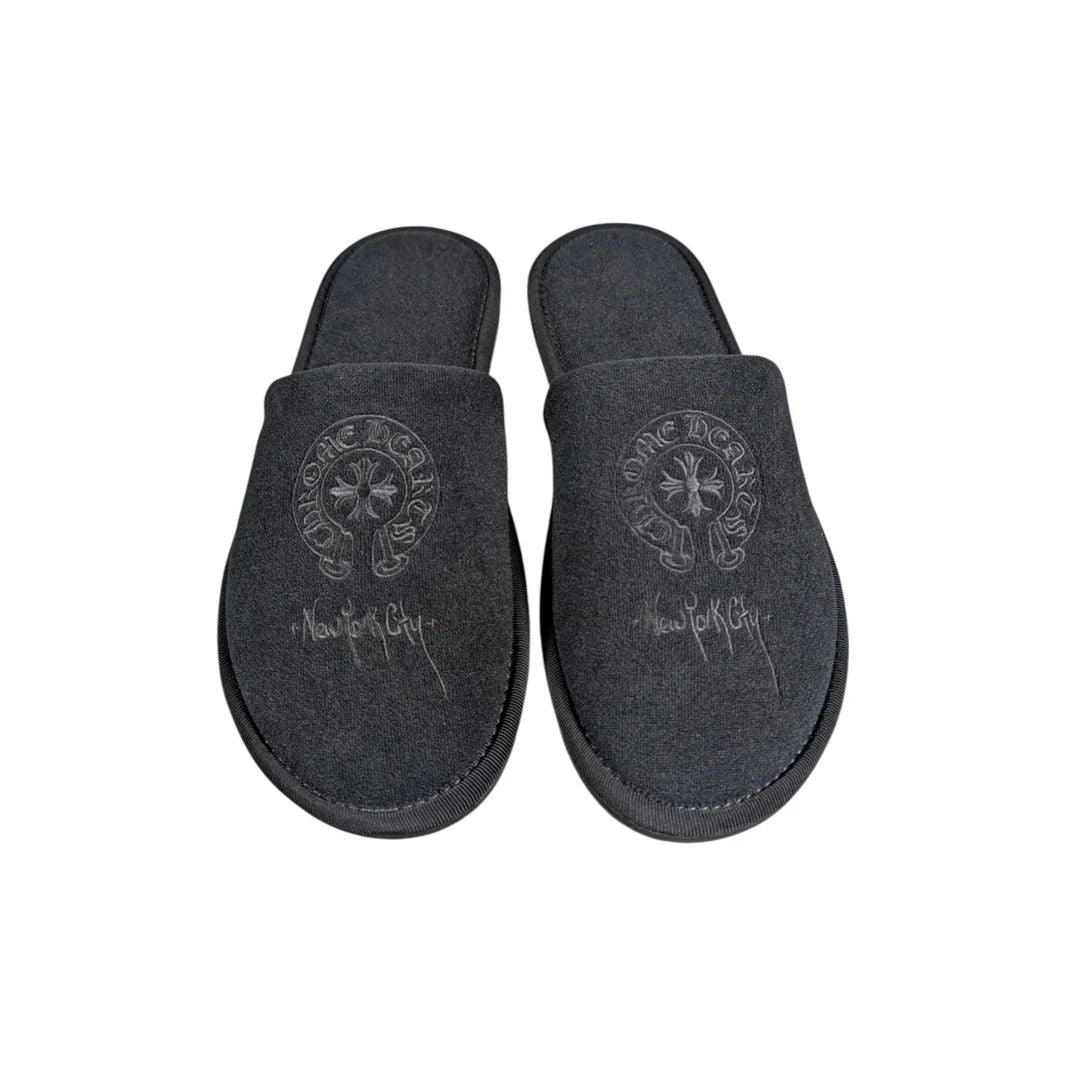Chrome Hearts NYC Exclusive Embroidered Horseshoe Logo Hotel Slippers Black