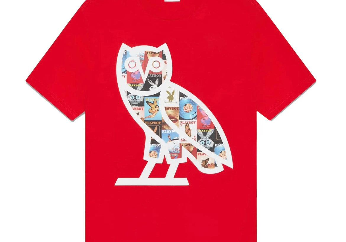 Ovo X Playboy Magazine Owl Logo T-Shirt Red