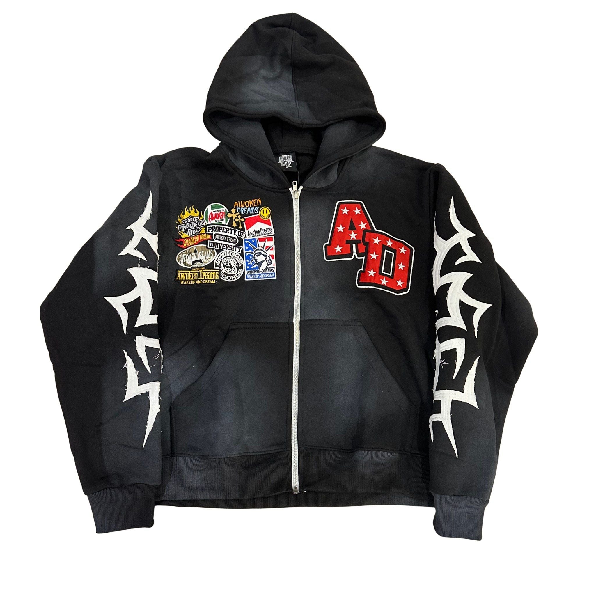 Awoken Dreams V2 Patchwork Zip-Up Hoodie Black