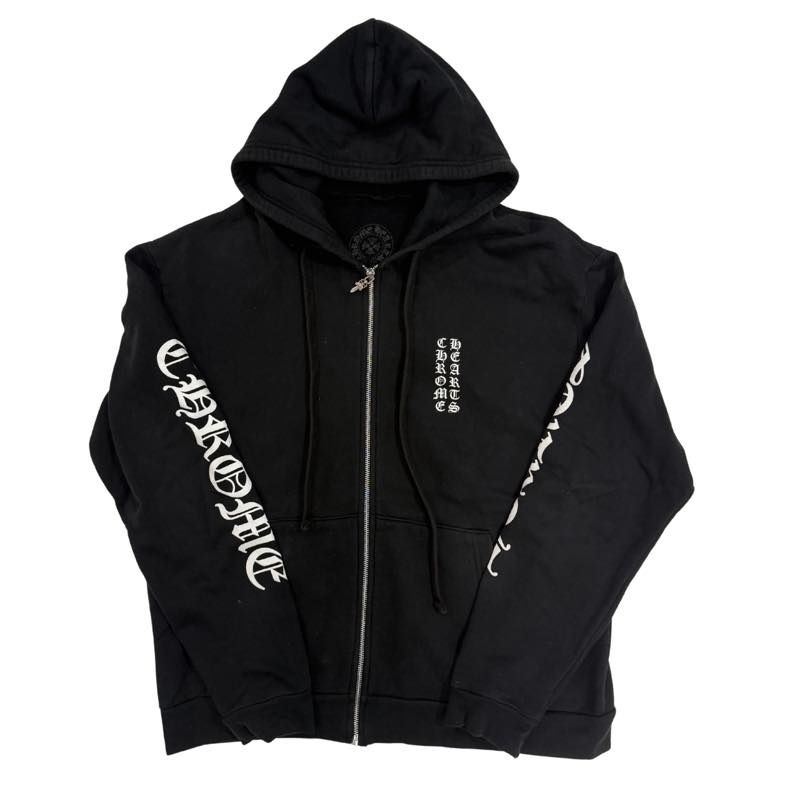 Chrome Hearts Vertical Logo Zip Up Hoodie Black - Lightly Pre-Owned Size M