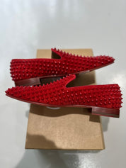 Christian Louboutin Dandelion Spikes Flat Veau Velour Red - Pre-Owned Size 41