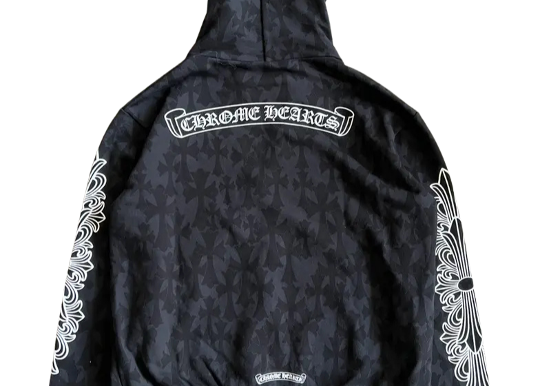 Chrome Hearts Cemetery Cross All Over Print Logo Zip-Up Hoodie Black