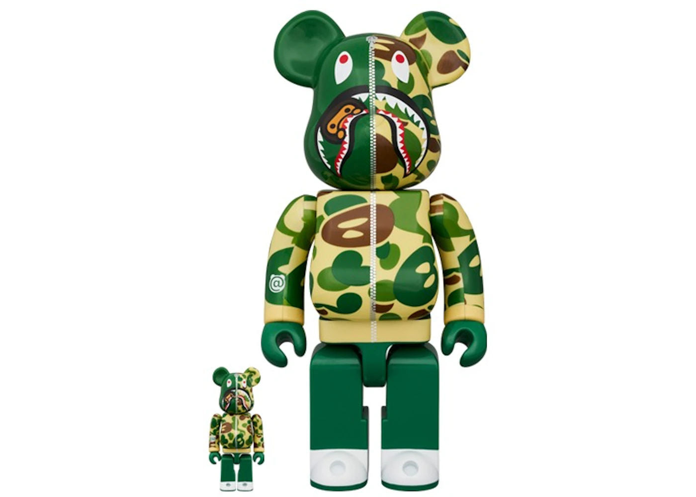 Bearbrick x BAPE Baby Milo(R) Camo Shark 100% & 400% Set Green, brand new