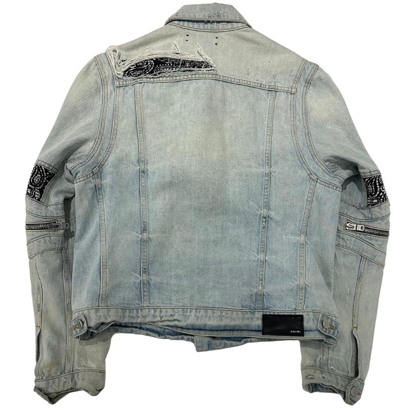 Amiri MX2 Bandana Patch Denim Trucker Jacket Clay Indigo - Pre-Owned Size L