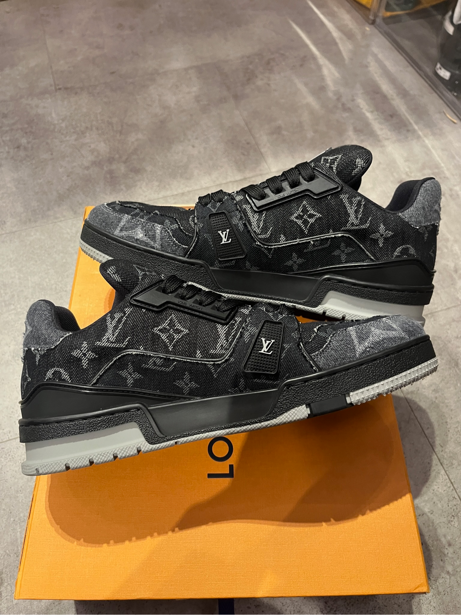 Louis Vuitton LV Trainer Black Monogram Denim (Worn TwiceSize LV7.5/US9)