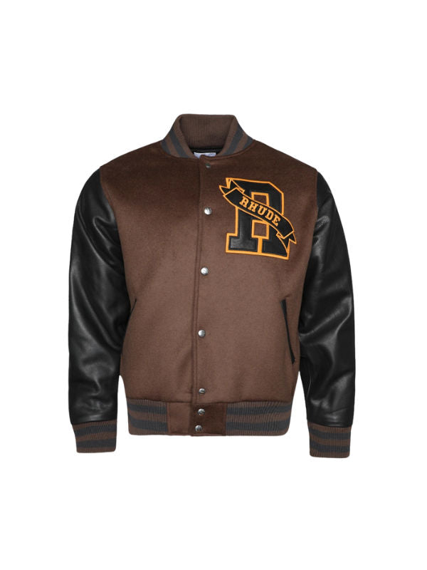 Rhude Hills Varsity Jacket Brown Black