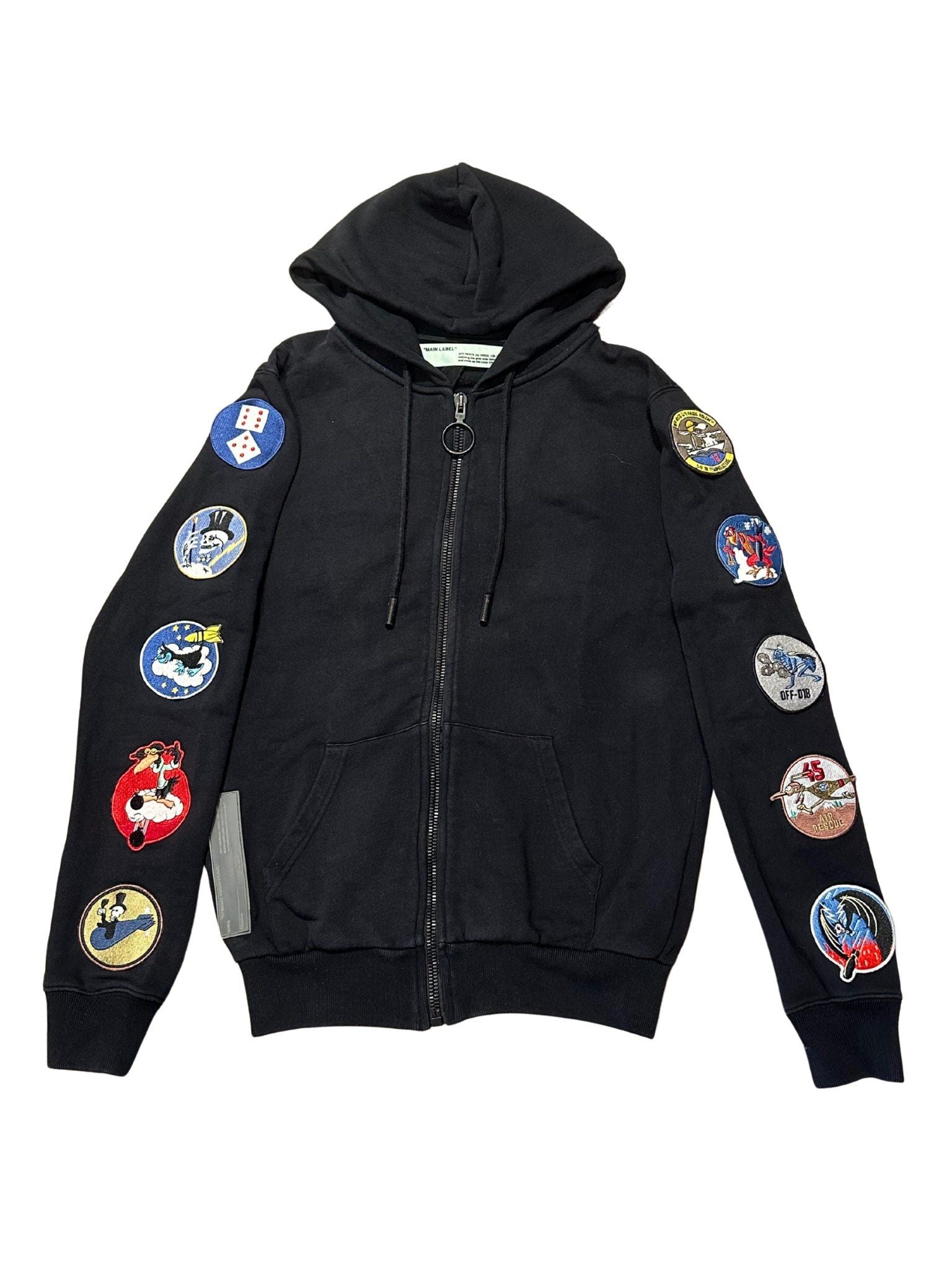 Off-White Patch Badge Zip-Up Hoodie Black (Preowned Size XXS, Fits S) - Pre-Owned