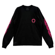 Chrome Hearts Pink Horseshoe Floral Long Sleeve T-Shirt Black